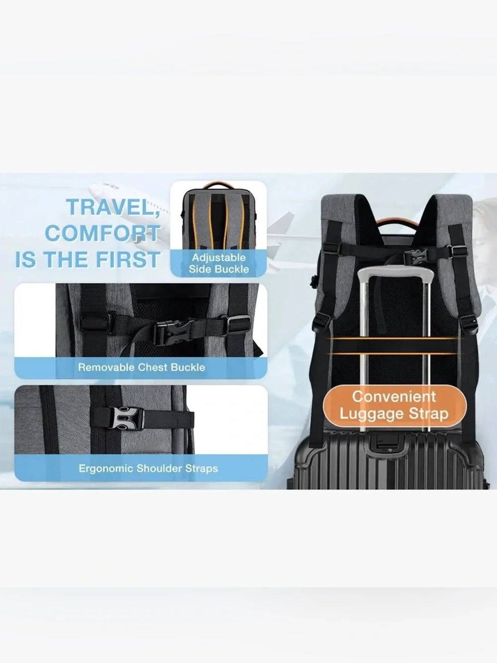 Bagsmart Falco 40L Expandable Carry On Travel Backpack Luggage Airline Approved